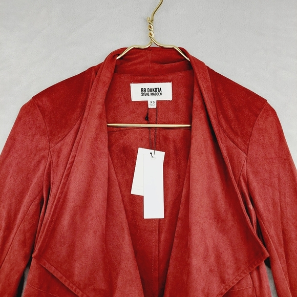 NEW BB Dakota Red CherryWood Faux Suede Open Front Lagenlook Jacket P3415 - Picture 4 of 10